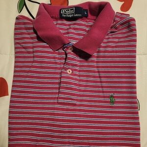 Men's Polo Ralph Lauren Magenta pink and Blue Striped Polo